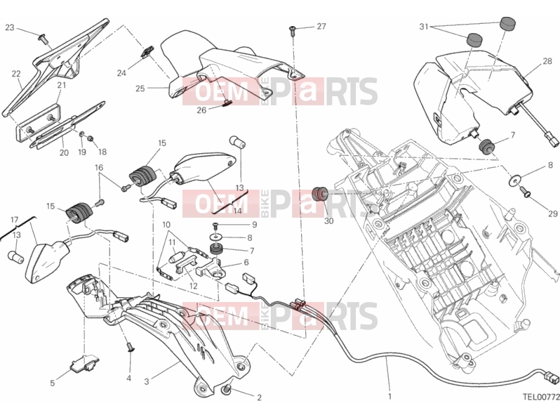 DUCATI 2014 HYPERSTRADA NUMBER PLATE HOLDER - TAIL LIGHT » LIGHTING SYSTEM