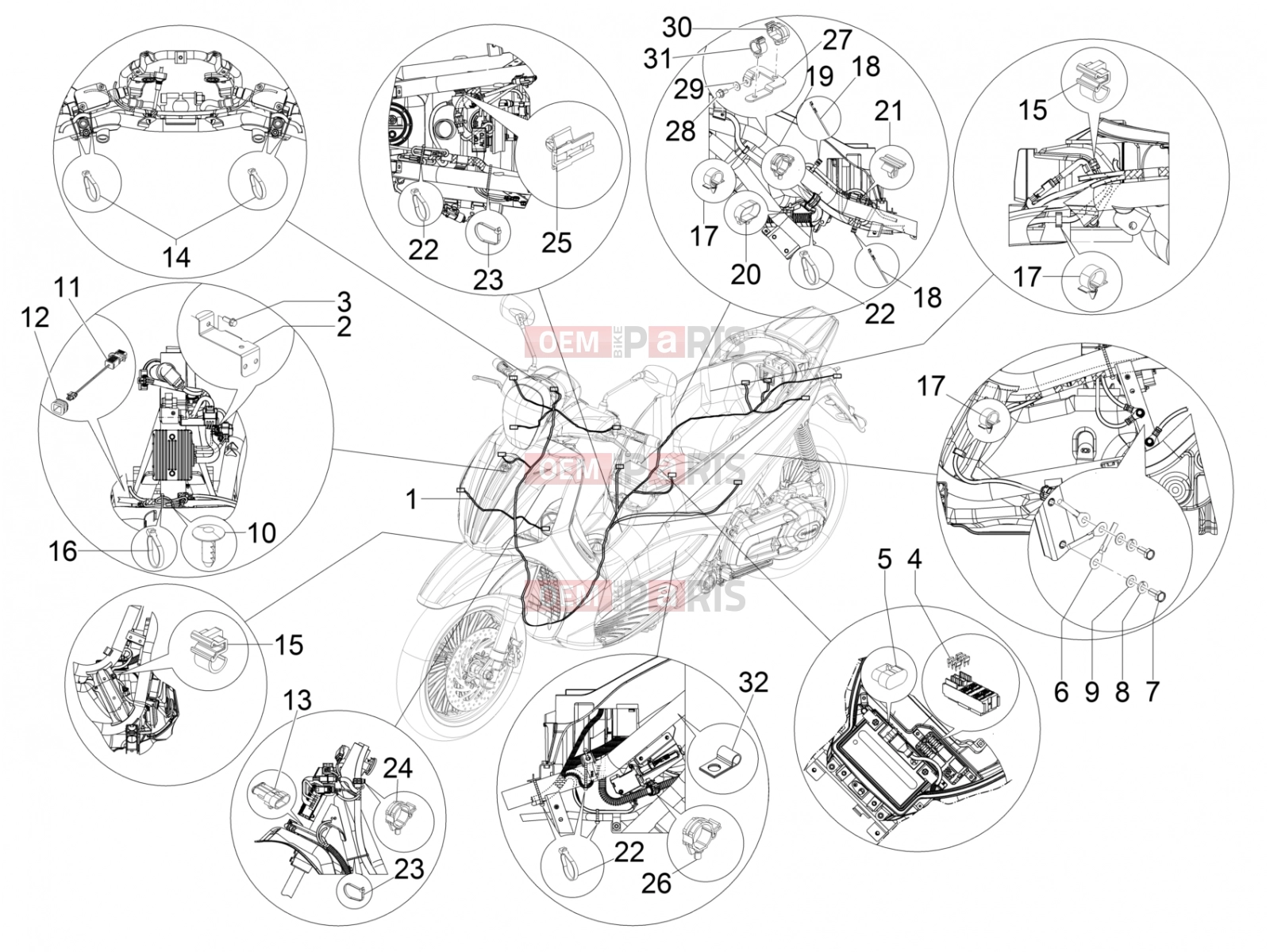 Electrical system » Main cable harness - Piaggio Beverly 300 ie ABS 2018