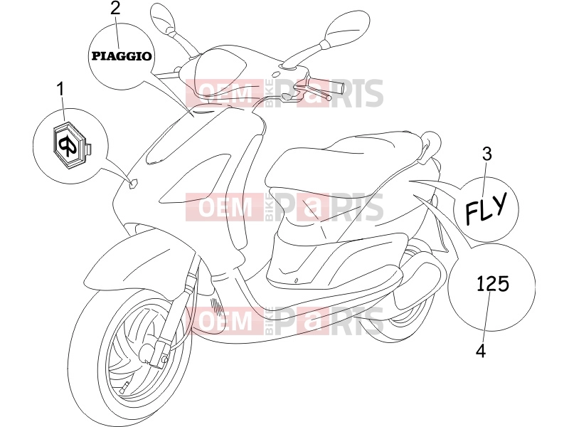 PIAGGIO Fly 125 Frame - Plastic parts - Coachwork » Plates - Emblems