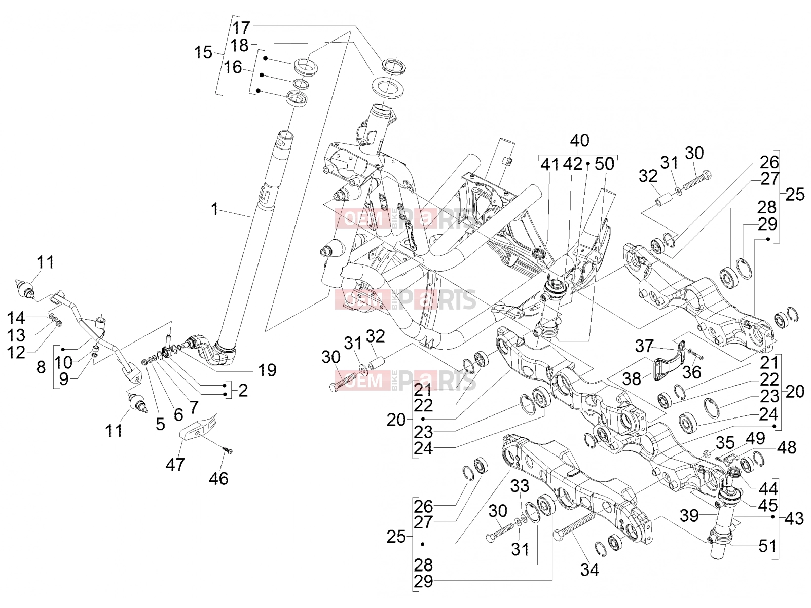 PIAGGIO MP3 500 RL Sport - Business Suspensions - Wheels » Fork/steering tube - Steering bearing unit