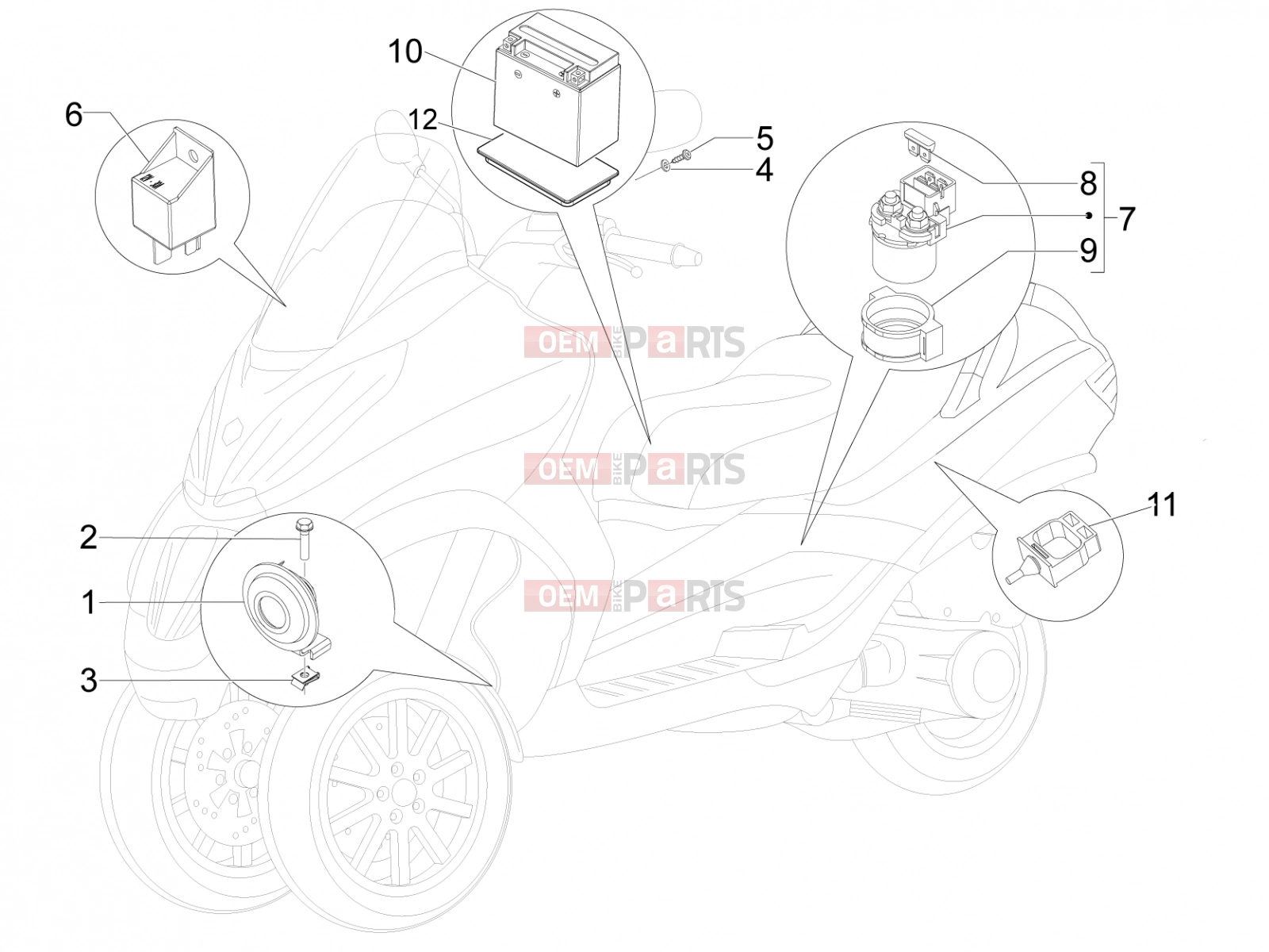 PIAGGIO MP3 500 RL Sport - Business Electrical system » Remote control switches - Battery - Horn