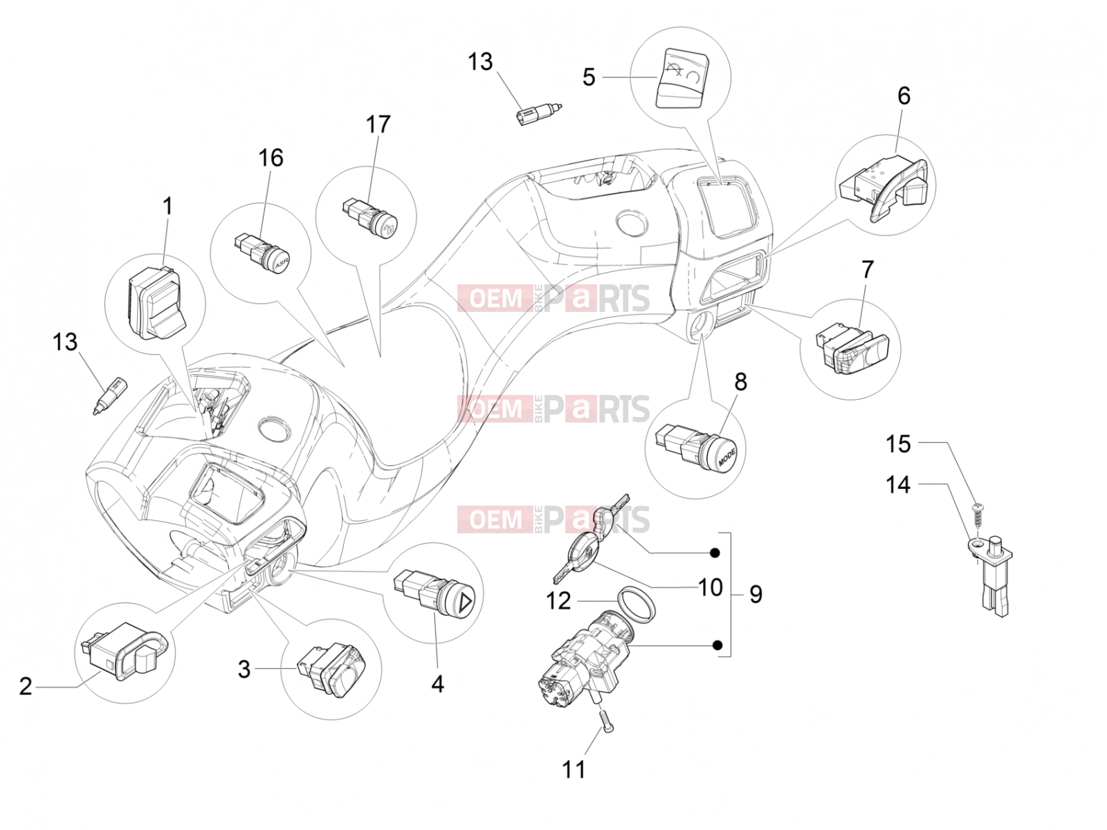 PIAGGIO MP3 500 RL Sport - Business Electrical system » Selectors - Switches - Buttons