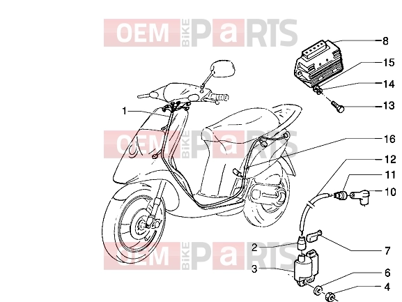 Electrical system » Cable harness-Regulator-H.T. Coil - Piaggio NRG MC3