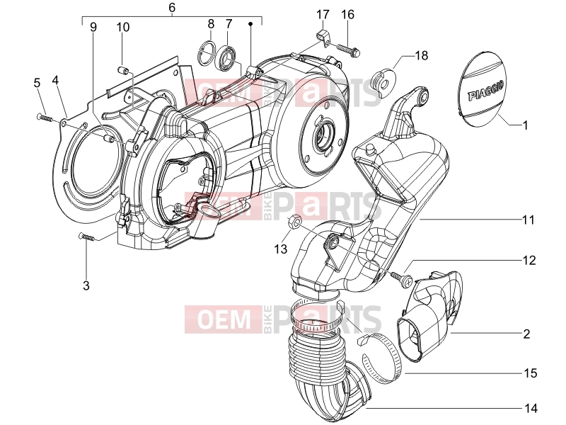PIAGGIO X9 125 Evolution Engine » Crankcase cover - Crankcase cooling