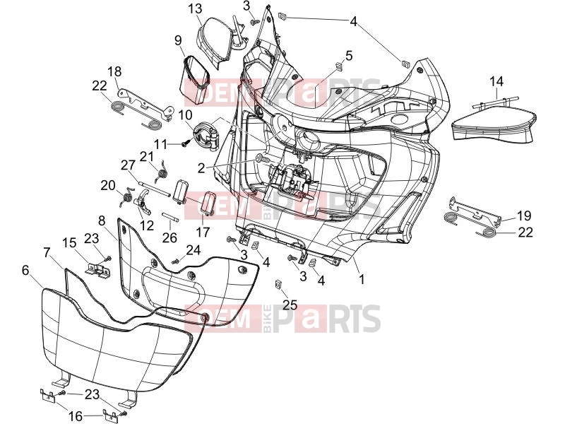 Frame - Plastic parts - Coachwork » Front glove-box - Knee-guard panel - Piaggio X9 250 Evolution 2006