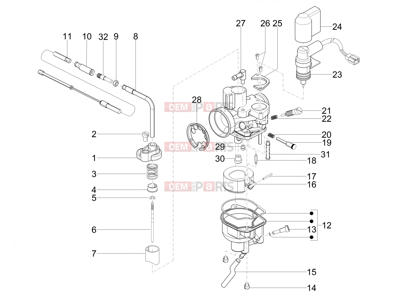 PIAGGIO Zip 50 SP Engine » Carburetor's components