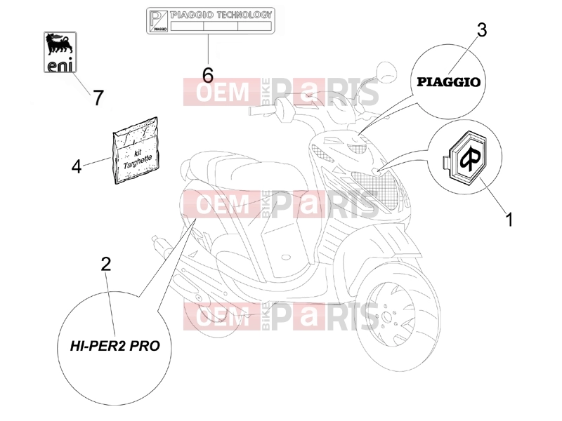 PIAGGIO Zip 50 SP Frame - Plastic parts - Coachwork » Plates - Emblems