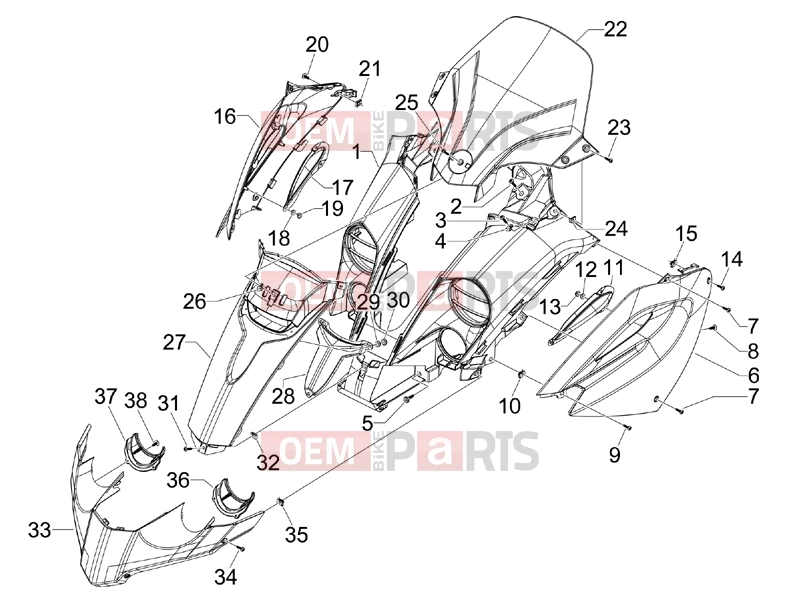 Frame - Plastic parts - Coachwork » Front shield - Gilera Fuoco 500 2011