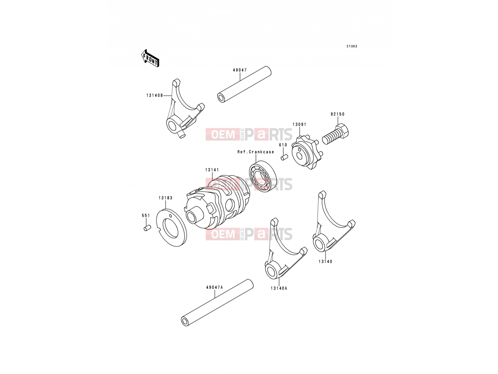 Change Drum/Shift Fork - Kawasaki KDX250 (KDX250-E2) 1992