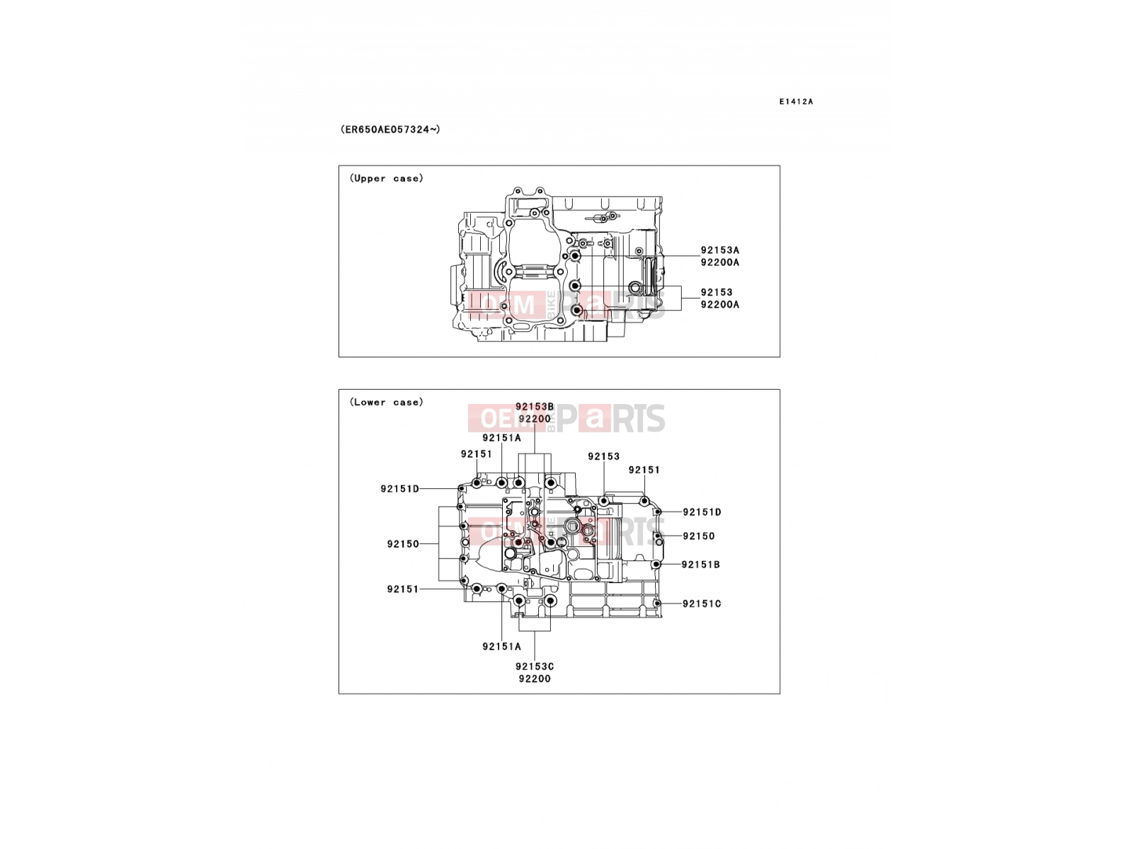 Crankcase Bolt Pattern - Kawasaki VERSYS (KLE650A9F) 2009