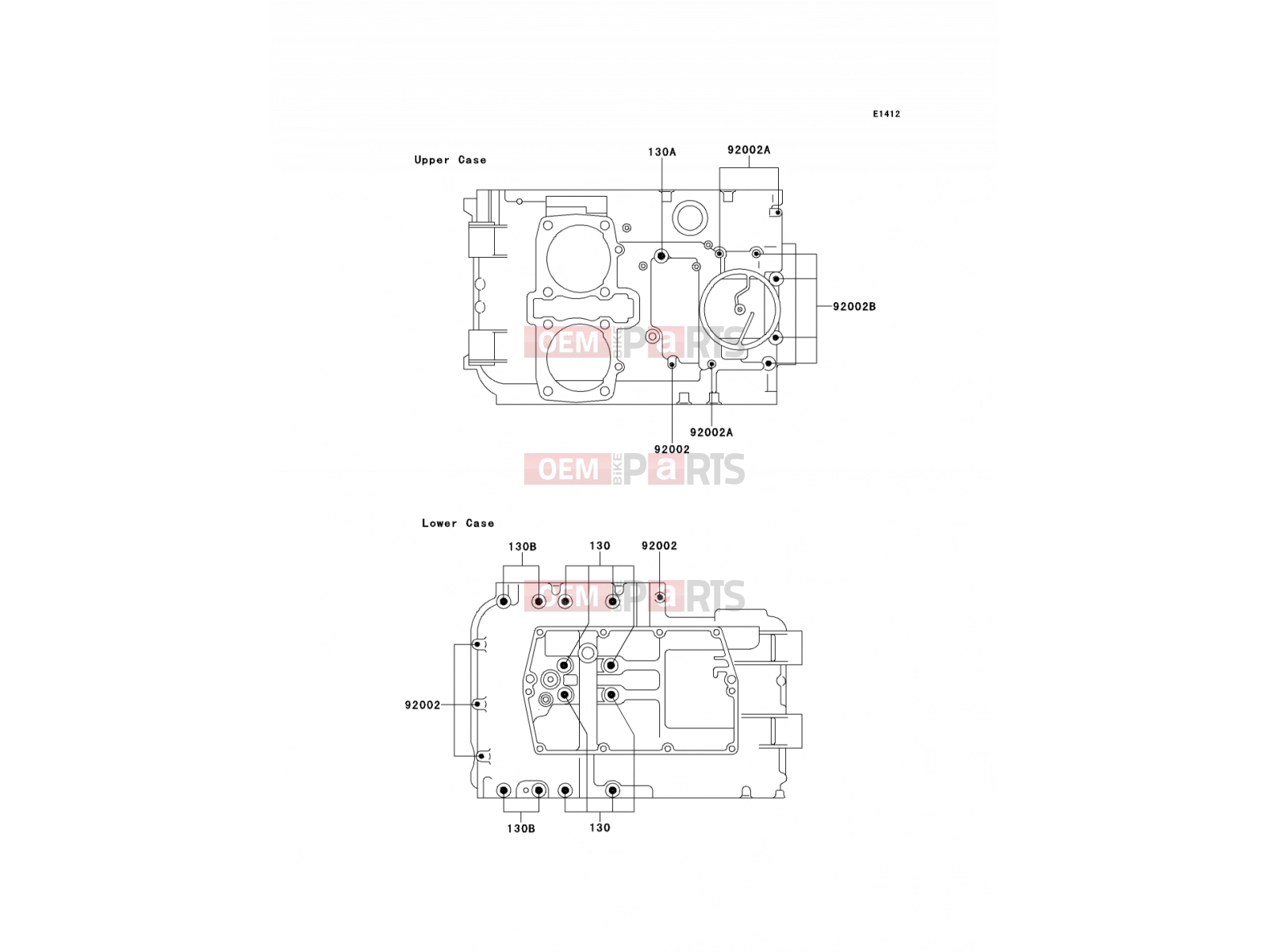 Crankcase Bolt Pattern - Kawasaki GPZ500S (EX500-E2) 1995
