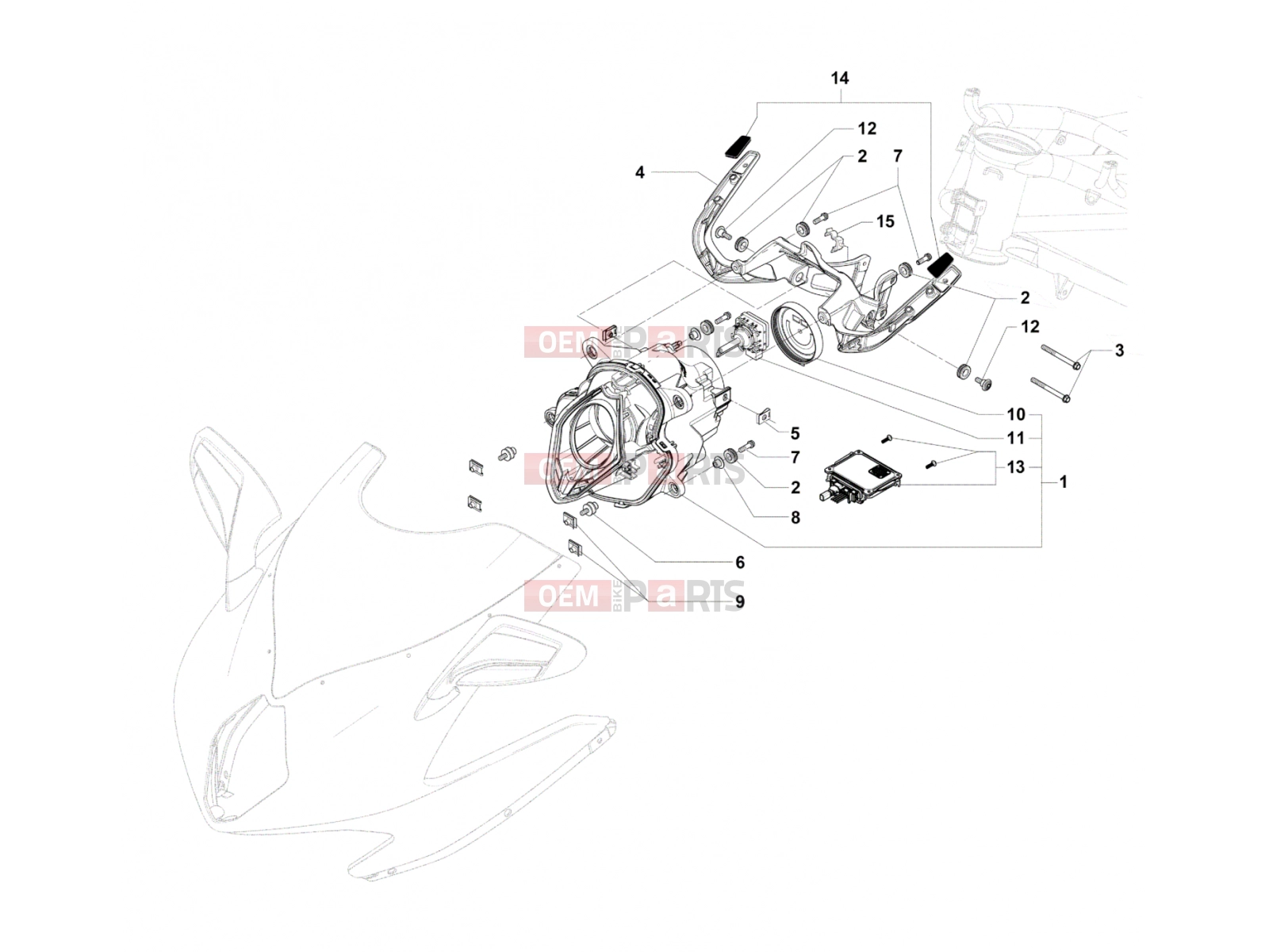 MV Agusta 2012 F4 RR Headlight Components