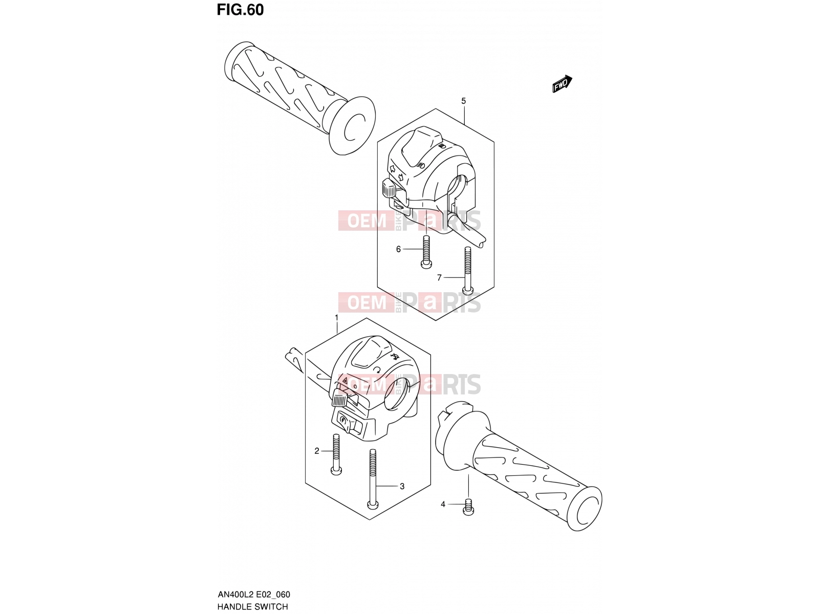 60 - HANDLE SWITCH - Suzuki AN400A L2 (2012) Burgman 400 (E19, E24)