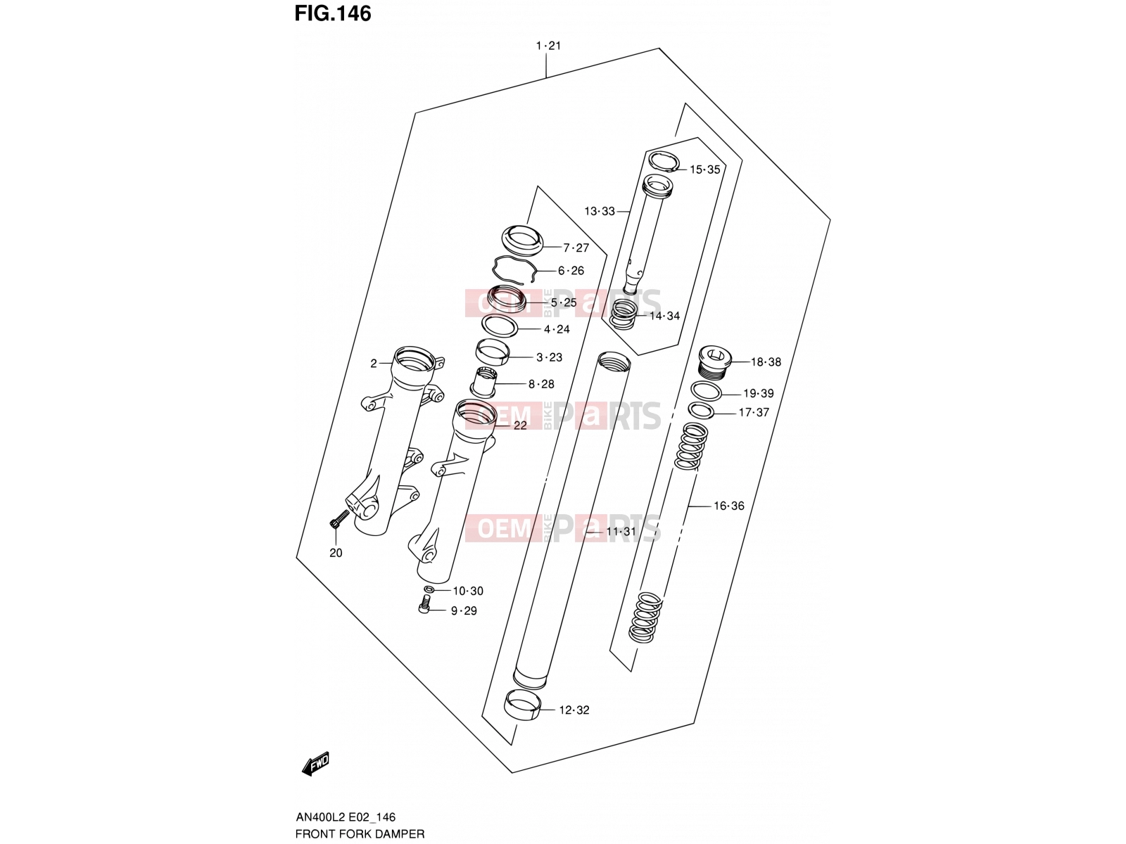 SUZUKI AN400A L2 (2012) Burgman 400 (E19, E24) 146 - FRONT FORK DAMPER (AN400L2 E02)
