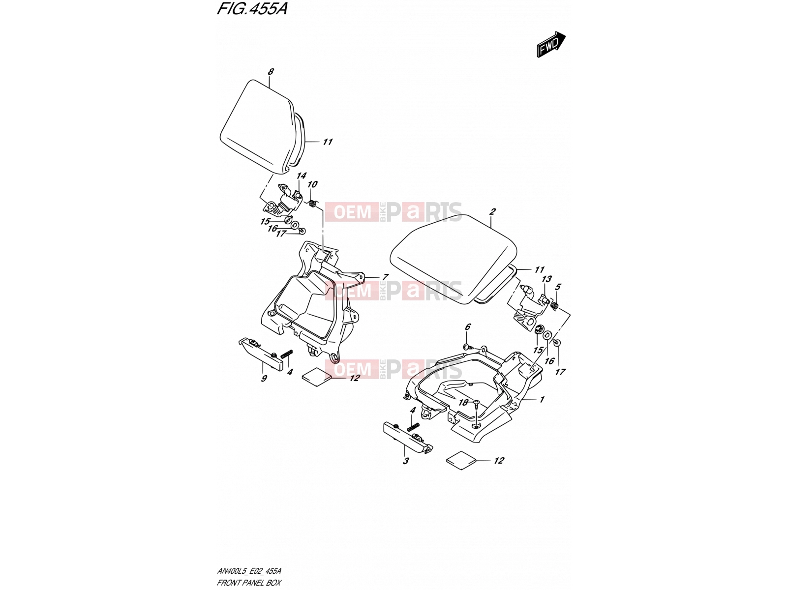 SUZUKI AN400A L5 (2015) Burgman 400 (E02) 455A - FRONT PANEL BOX
