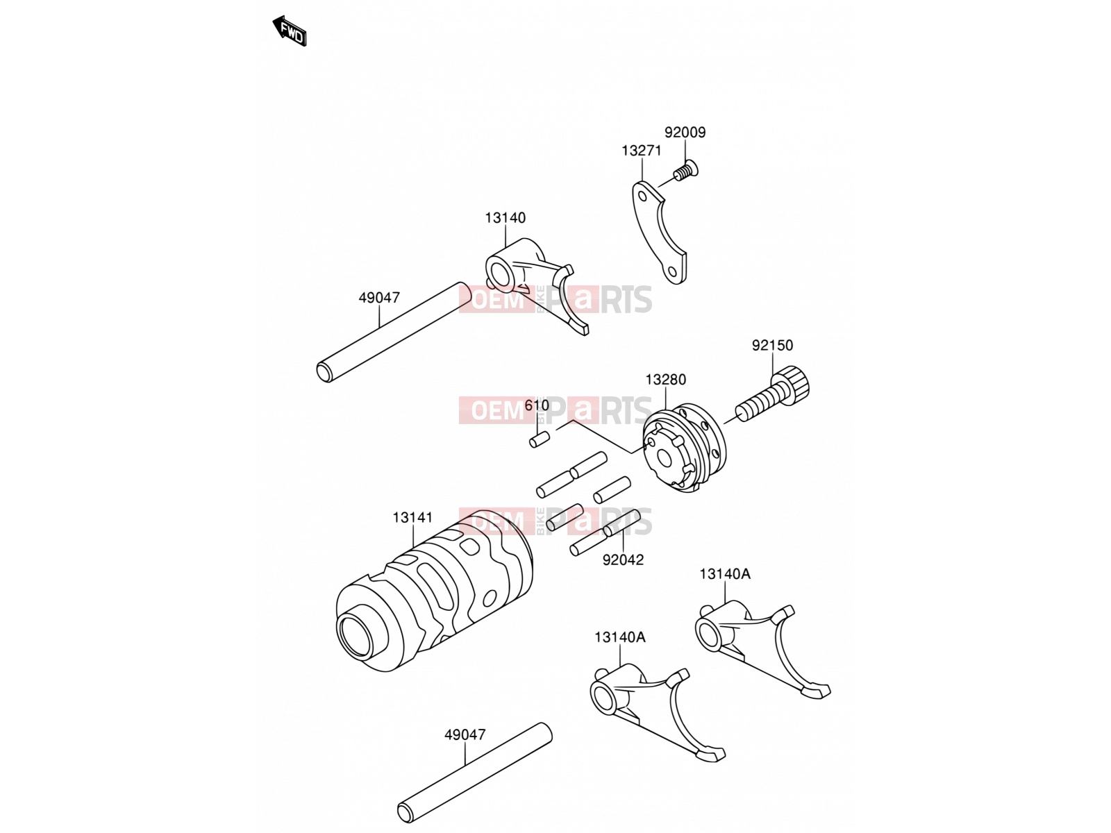 8 - GEAR CHANGE DRUM/SHIFT FORK - Suzuki RM65 K3 (2003) (E19)