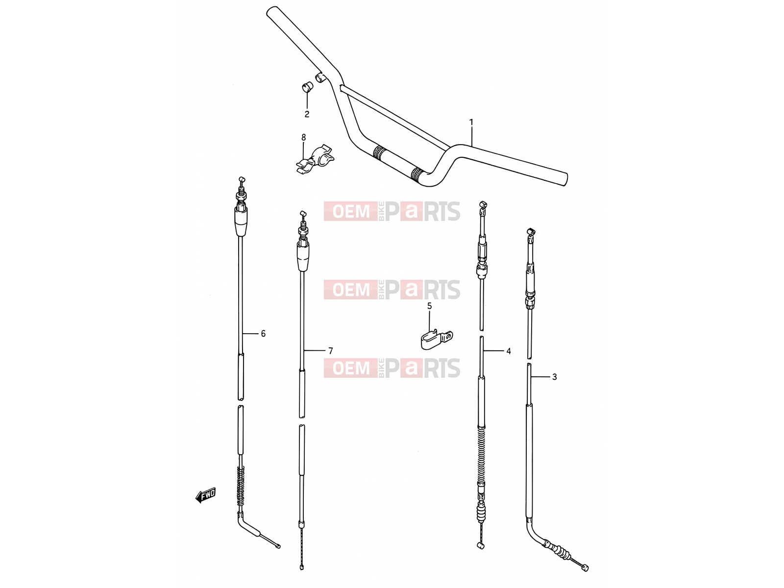 27 - HANDLEBAR - CONTROL CABLE - Suzuki RM80 N (1992) (E03,E28,E33)